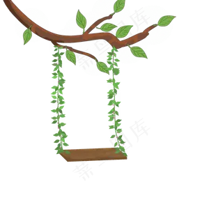 手绘春天绿色树枝秋千装饰元素,免抠元素