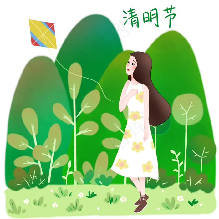 清明节放风筝女孩
