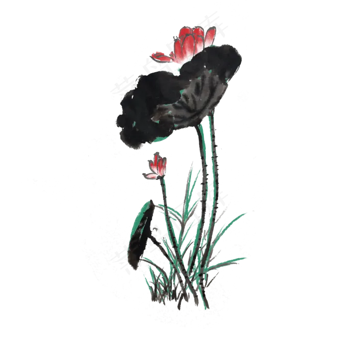 荷花荷叶水墨手绘(4000X4000(DPI:300))psd模版下载