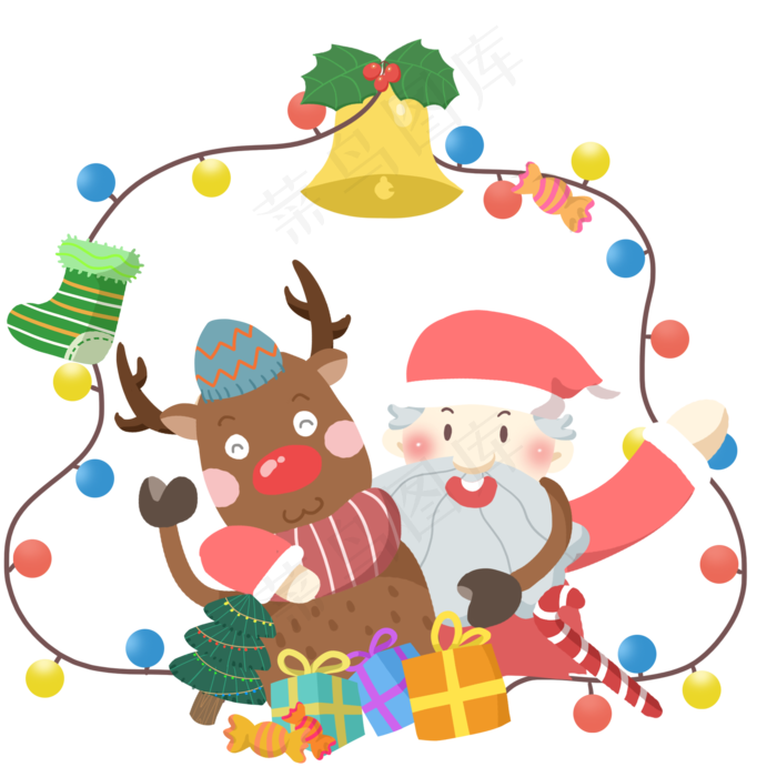 圣诞节花环彩灯装饰免抠PNG素材