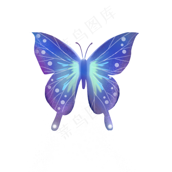 梦幻动物蓝色蝴蝶,免抠元素