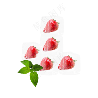 草莓冰块冰晶元素,免抠元素