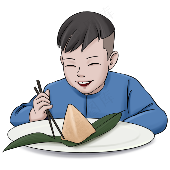 端午节吃粽子的小男孩