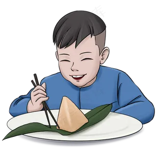 端午节吃粽子的小男孩