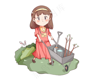 准备植树的小女孩