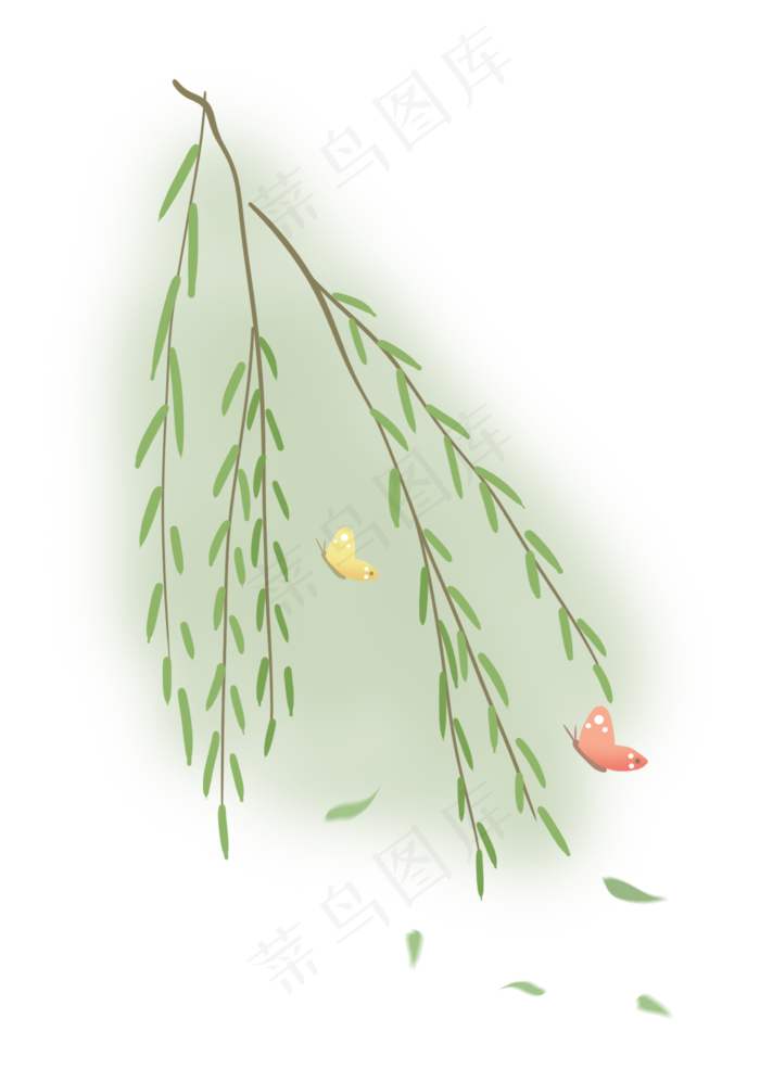漂浮柳叶清明节树枝蝴蝶(2362X3363(DPI:300))psd模版下载