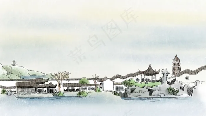 中国风水墨江南建筑