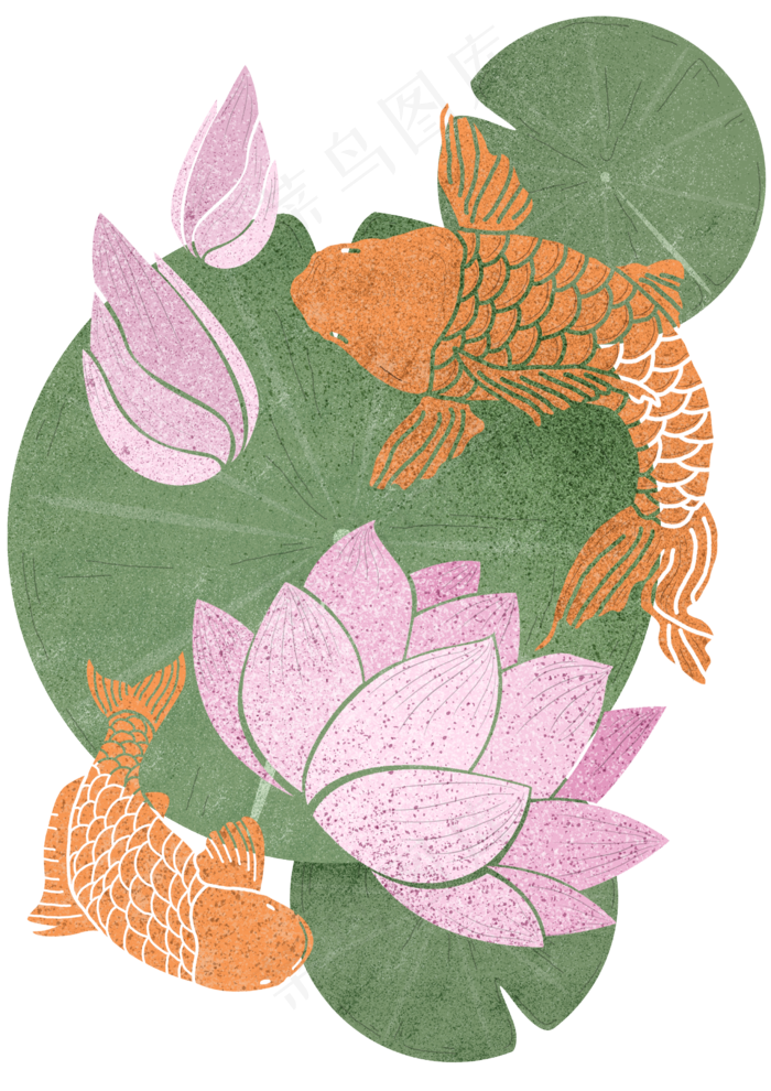夏季荷花游鱼(2480X3508(DPI:300))psd模版下载