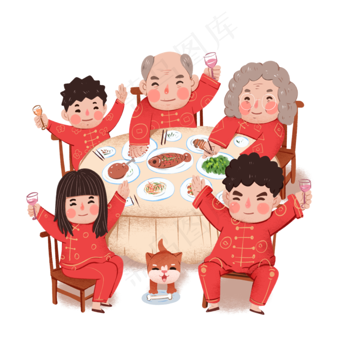 2020年春节鼠年全家福大年三十团�,免抠元素(2000X2000(DPI:300))psd模版下载