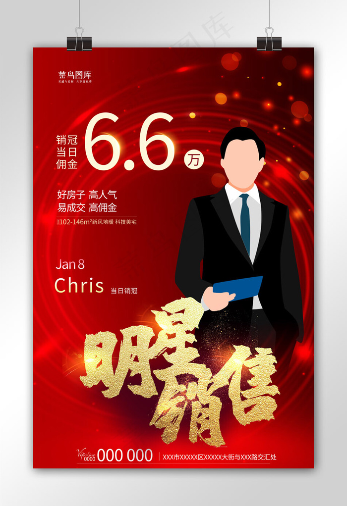 喜报明星销售红色简约海报