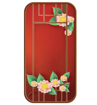 中国风红色窗子和花朵窗框