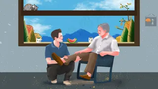 夏季夏天父子休息景色