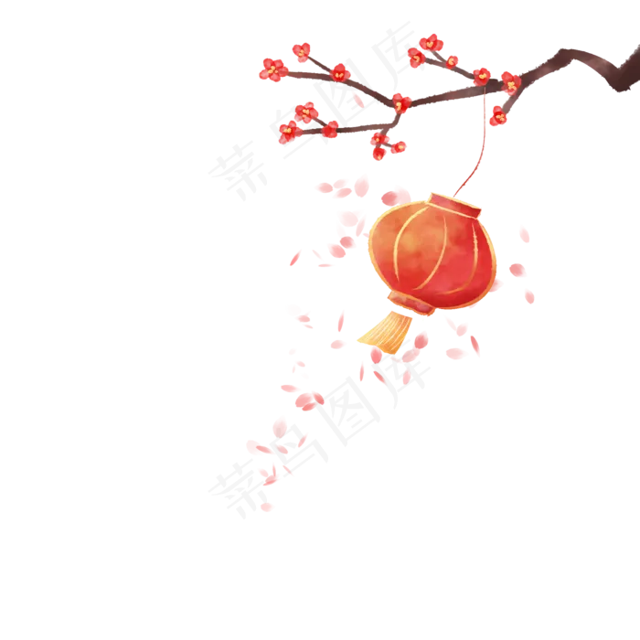 水彩喜庆灯笼梅花,免抠元素(2000X2000(DPI:300))psd模版下载