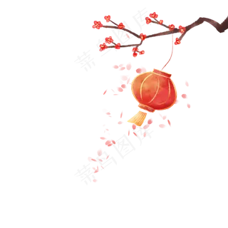 水彩喜庆灯笼梅花,免抠元素