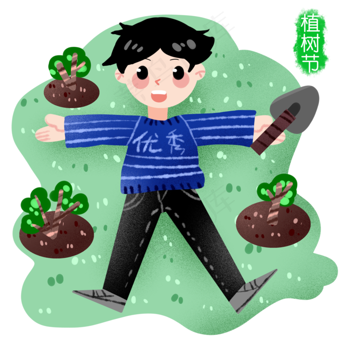 植树节休息的小男孩