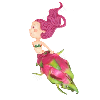 手绘水果火龙果美人鱼设计元素