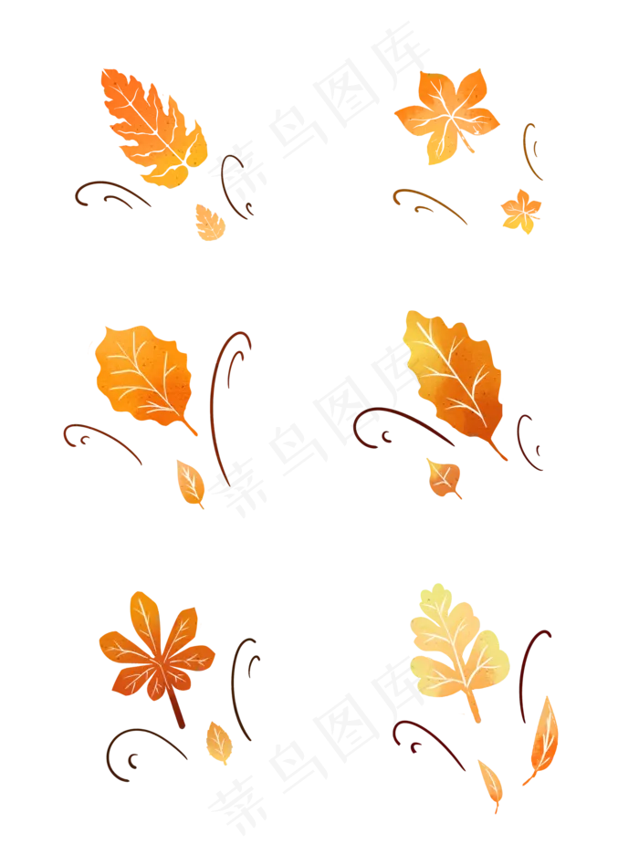 秋天风吹叶子手绘元素(2048X2738(DPI:300))psd模版下载