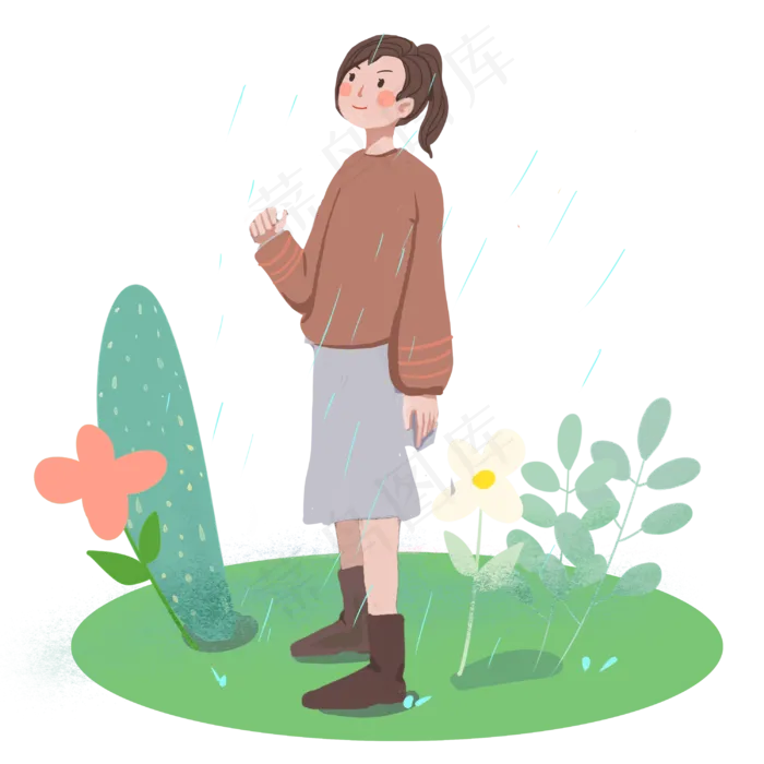 谷雨思考的小女孩