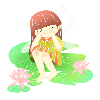 节气大暑荷叶女孩精灵素材