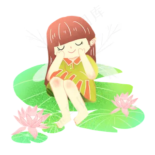 节气大暑荷叶女孩精灵素材