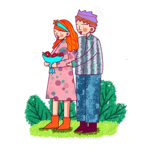 卡通风格情侣浪漫踏青出游行