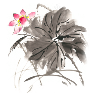 鲜艳荷花水墨画PNG免抠素材