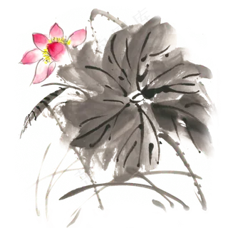 鲜艳荷花水墨画PNG免抠素材