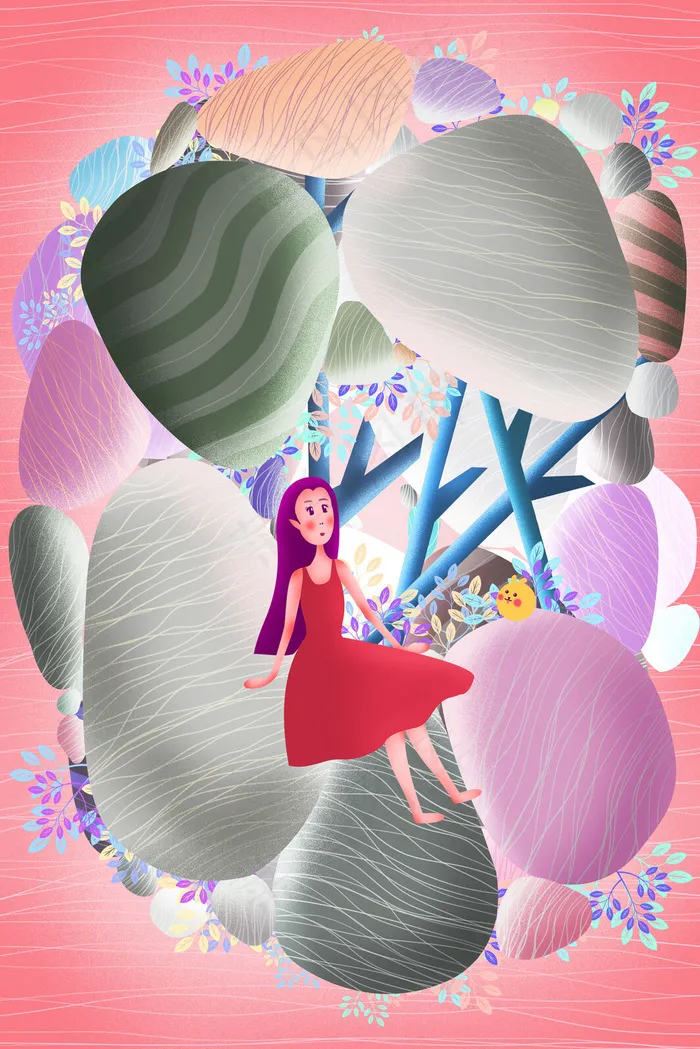 探险少女的石头世界之旅(3545*5315px 300 dpi )psd模版下载