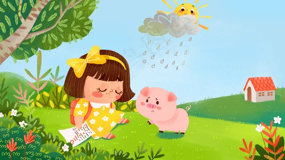 春天卡通小清新小女孩伤心安慰配图 春天卡通小清新小女孩伤心安慰配图