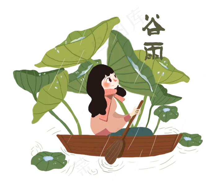 谷雨坐着小船的小女孩