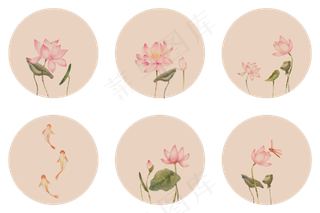 中国风古典古风荷花矢量图