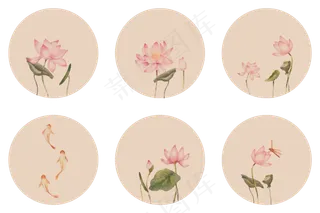 中国风古典古风荷花矢量图