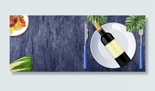 美食牛排黑色红酒葡萄酒banner