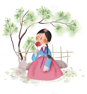 春天踏青赏花的韩国少女 春天踏青赏花的韩国少女