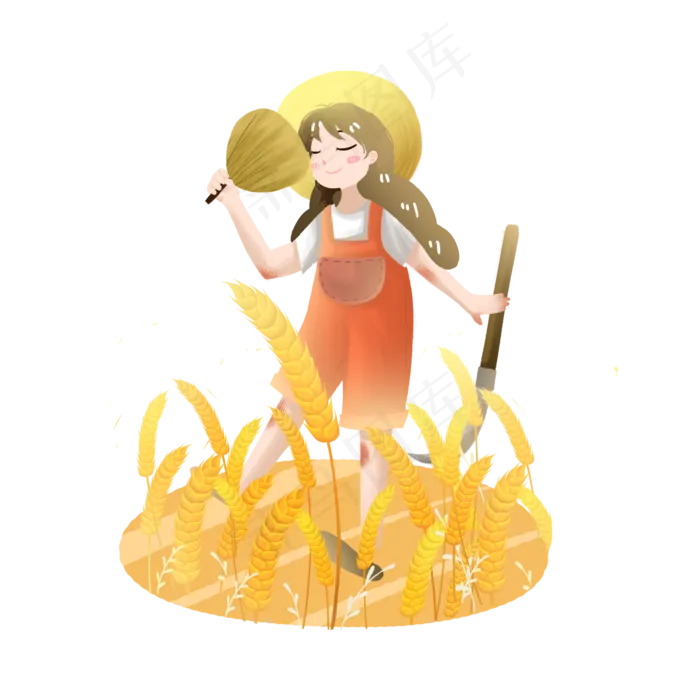 芒种收获女孩收割素材(2000X2000(DPI:300))psd模版下载