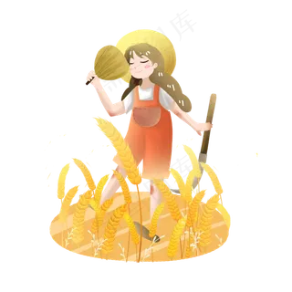 芒种收获女孩收割素材