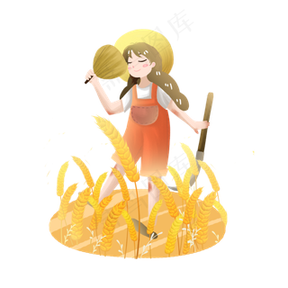 芒种收获女孩收割素材