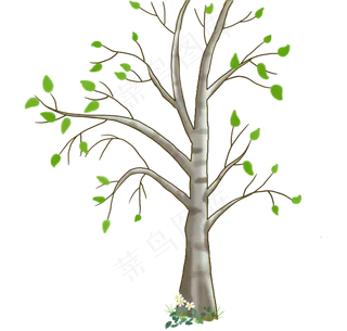 春天大树长新芽手绘,免抠元素