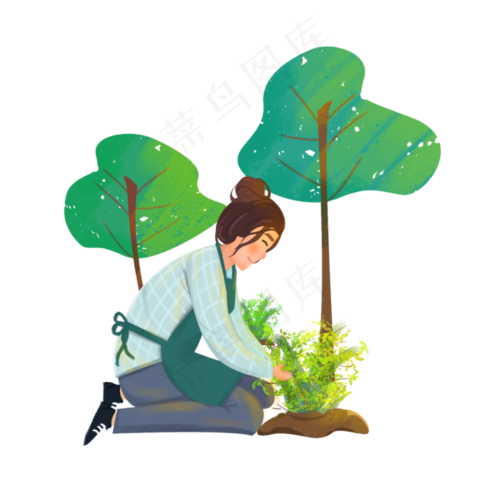 植树节劳动中的女生(2000X2000(DPI:300))psd模版下载