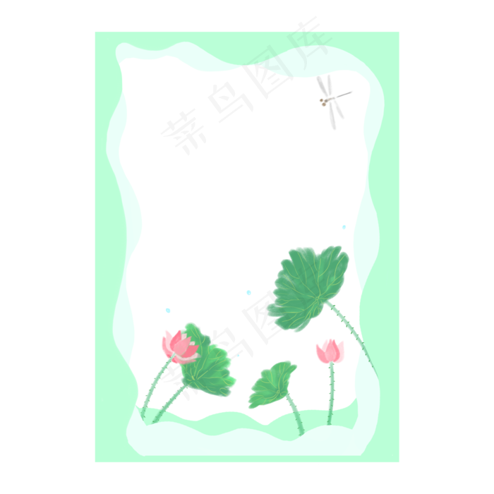 剪纸风荷花荷叶边框PNG