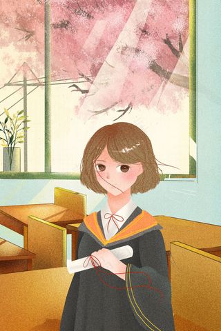 日系唯美治愈毕业花与少女春天夏至阳光樱花