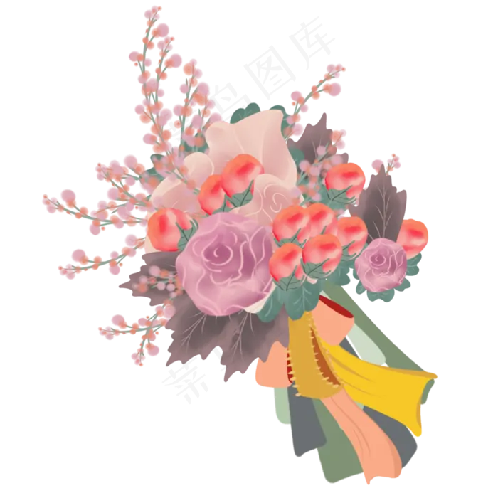 新娘结婚婚礼手绘小清新手捧花(2000X2000(DPI:300))psd模版下载