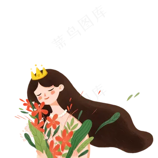 怀抱鲜花的美丽女孩,免抠元素