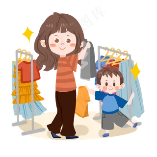 卡通妈妈带孩子逛街PNG素材