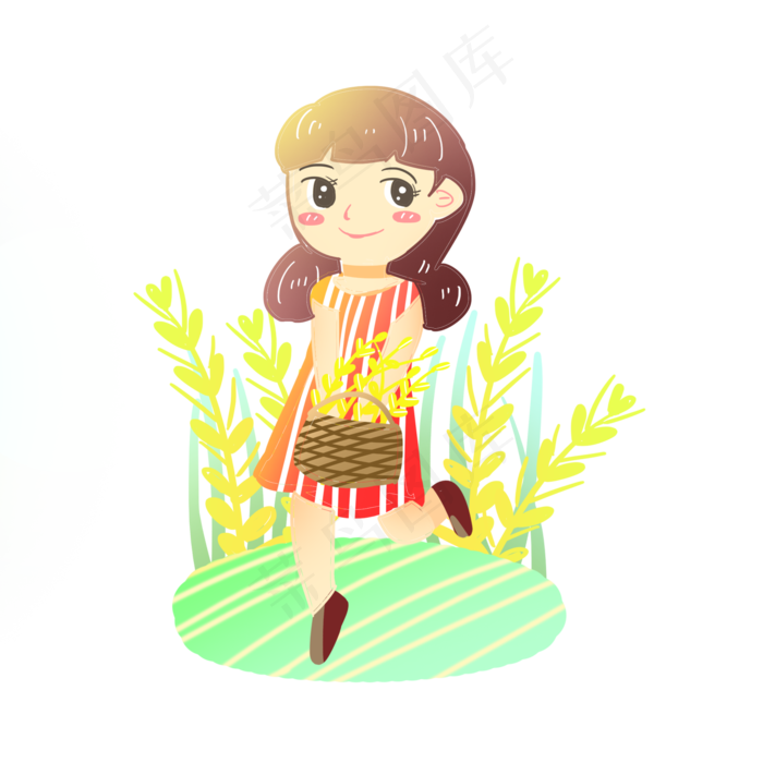 芒种麦子女孩手拿麦子素材