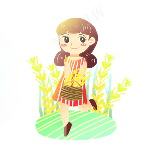 芒种麦子女孩手拿麦子素材