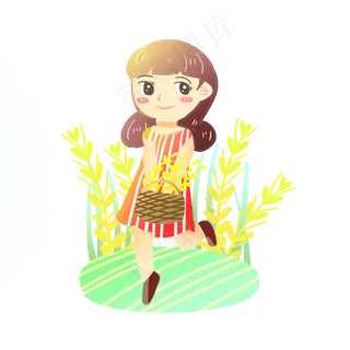 芒种麦子女孩手拿麦子素材