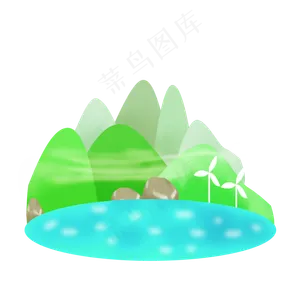 手绘免扣绿色山水