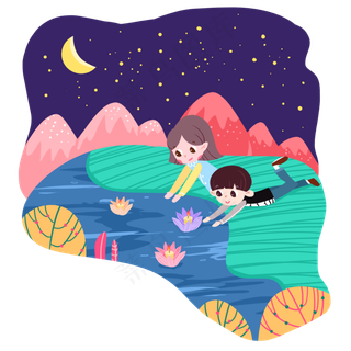 龙抬头二月二孩子莲花池游泳,免抠元素