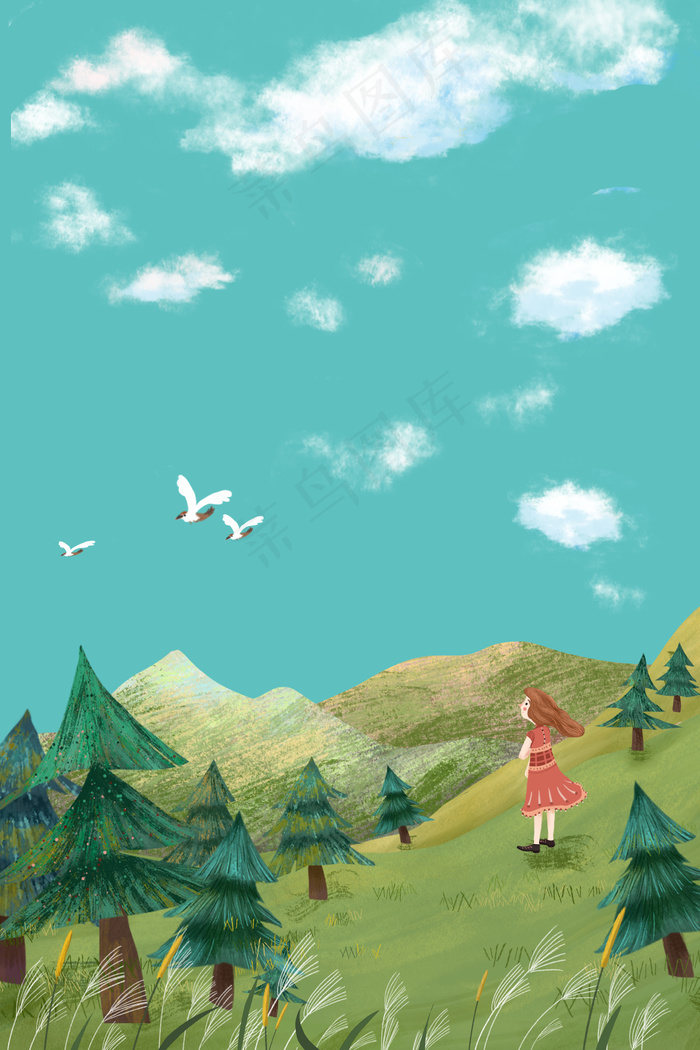 治愈风仰望天空的少女(3545*5315px 300 dpi )psd模版下载